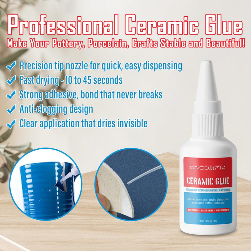 Ultimate Ceramic Glue, Proper for Ceramic & Porcelain Repair, 30g – Waterproof, High Temperature Resistant and Food Grade Material. 1pack