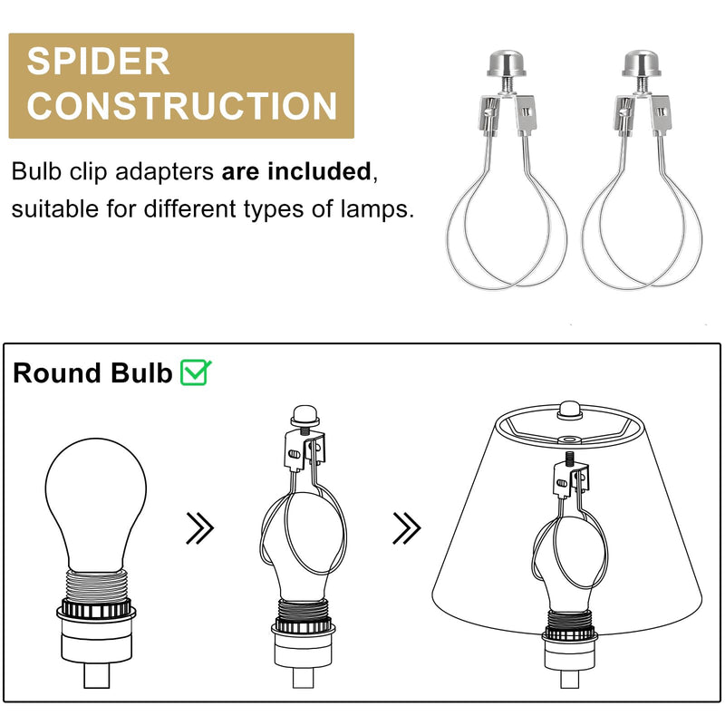 Small Lamp Shades Set of 2, White Lamp Shades for Table Lamps 5.5" Top x 10" Bottom x 6.6" High, Fabric Lampshade Replacement for Bedside Lamp, Wall Sconces, Spider Fitter, Clip on Adapters Included