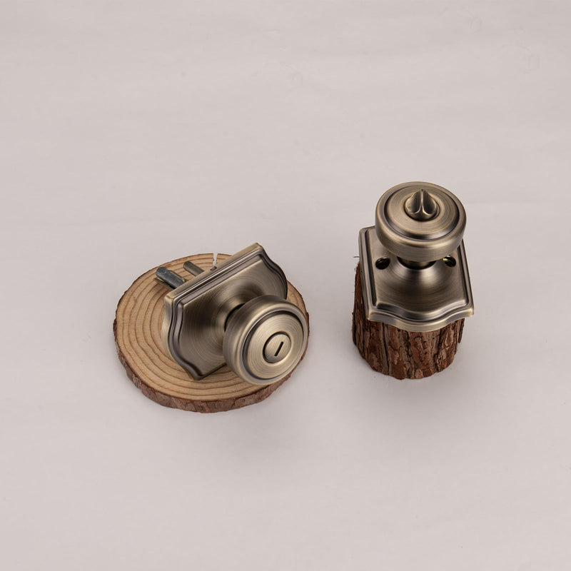 Antique Brass Door Knobs for Privacy Bath & Bedroom with Turn Lock, Interior Door Knobs with Camelot Trim 1 Antique Brass