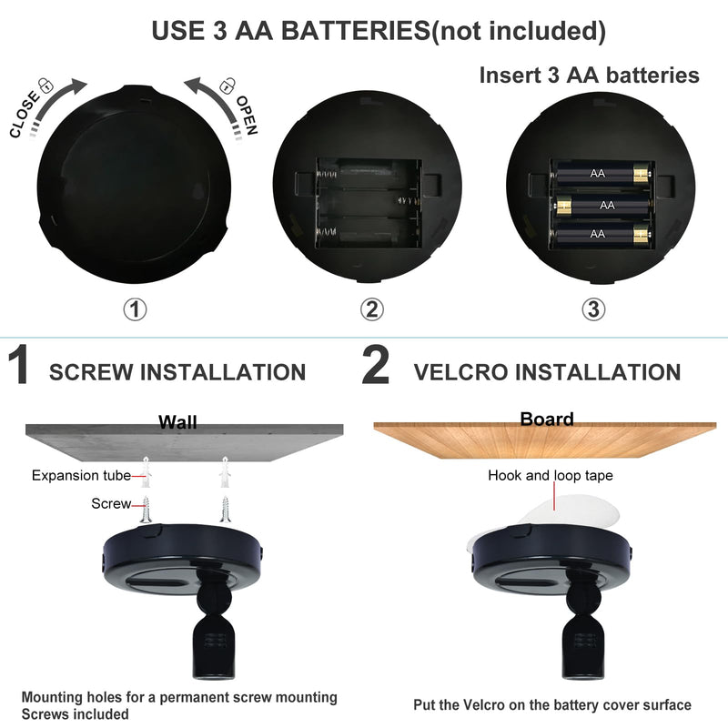 Battery LED Spotlight, Indoor Spotlights, Battery Powered Spot Lights with Remote, Up Lighting for Plants, Picture Light for Wall Art Display Dartboard Painting Artwork Accent-2Pack Black-3000K