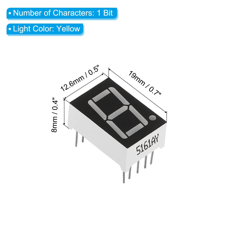 PATIKIL LED Display Digital Tube, 20 Pack Common Cathode 7 Segment 10 Pin 1 Bit 2.1V 0.56" Digit Height LED Display Module for Electronic Driver Board, Yellow