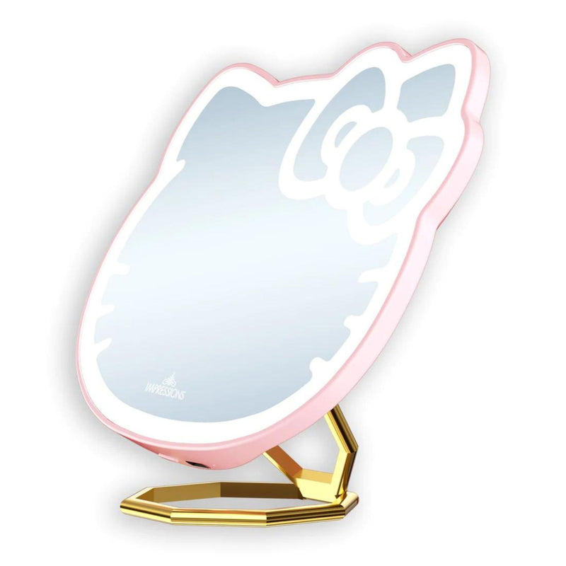 Impressions Vanity Hello Kitty 3X Magnifying Pocket Mirror with Stand, Adjustable Brightness Daylight LED Lighted Compact Makeup Mirror for Desk, Travel, Purse (Pink) Pink