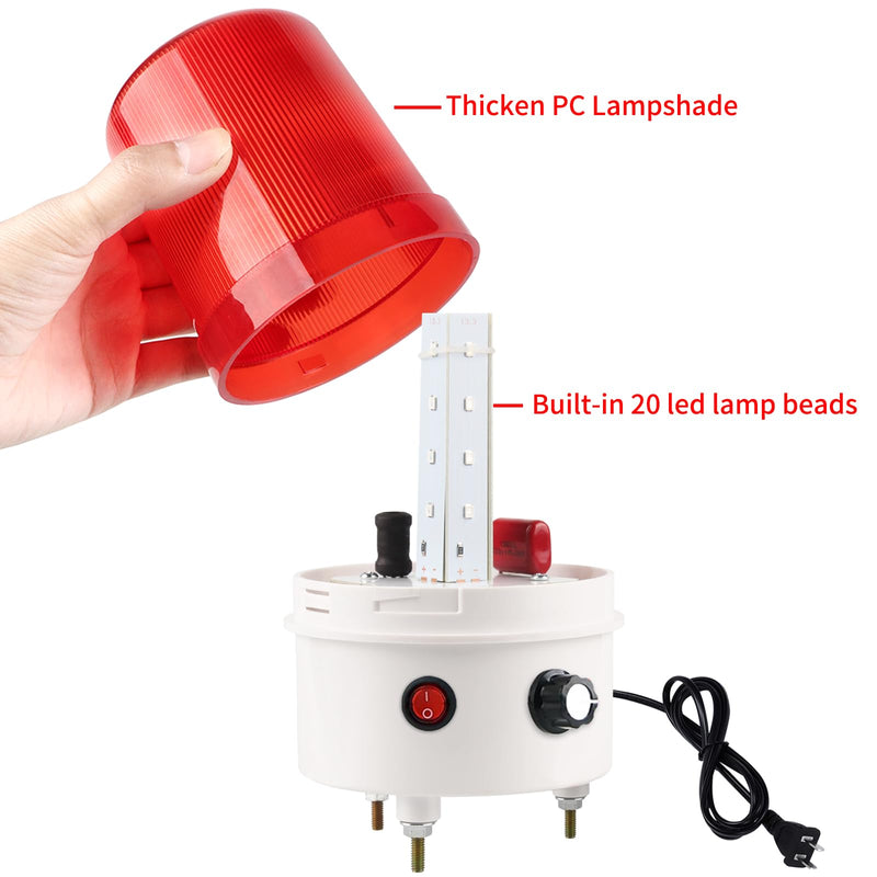 Industrial LED Rotating Warning Light, AC110V Red Strobe Light for Public Emergency Alarms, Siren Light with Volume Adjustment,with Plug, Buzzer (AC110V （Plug, Switch, Volume))