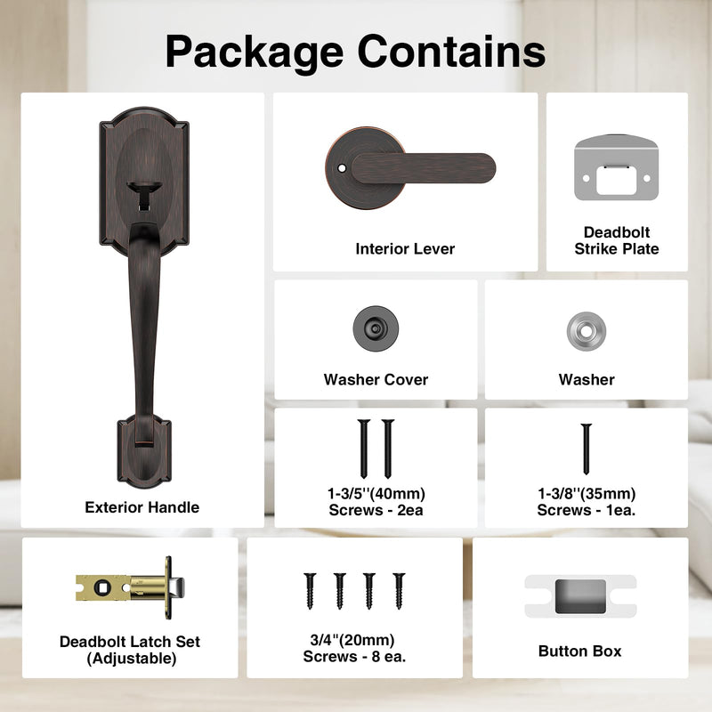 Front Door Handle No Lock, Entry Door Handle Exterior with Interior Reversible Handle Lever, Lower Half Grip, Single Cylinder, Door Handle Sets for Right Left Handed Door, Oil Rubbed Bronze