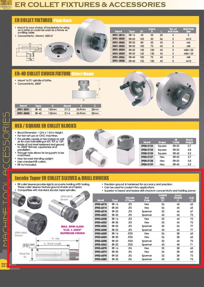 HHIP 3903-6078 ER25 Collet and Drill Chuck with JT6 Sleeve ER25 Type, JT6 Sleeve