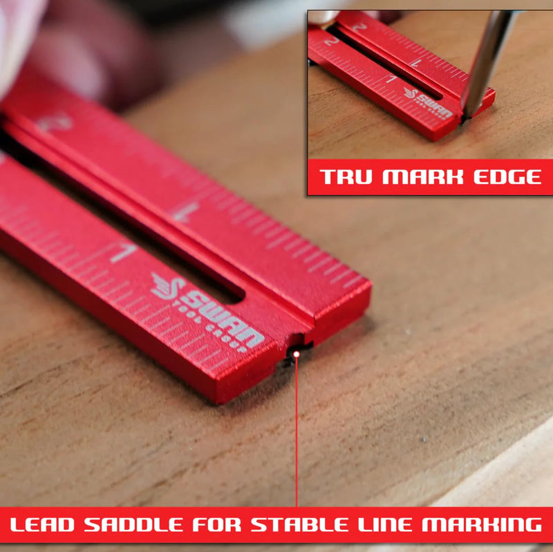 RED Tail Ruler Set - Woodworking Ruler Layout Tool, Precision Measuring in 4", 6" and 12" Lengths, Works with Swan Tool Group Ruler Squares: Ridgway, Merlin, or Offset Rulers