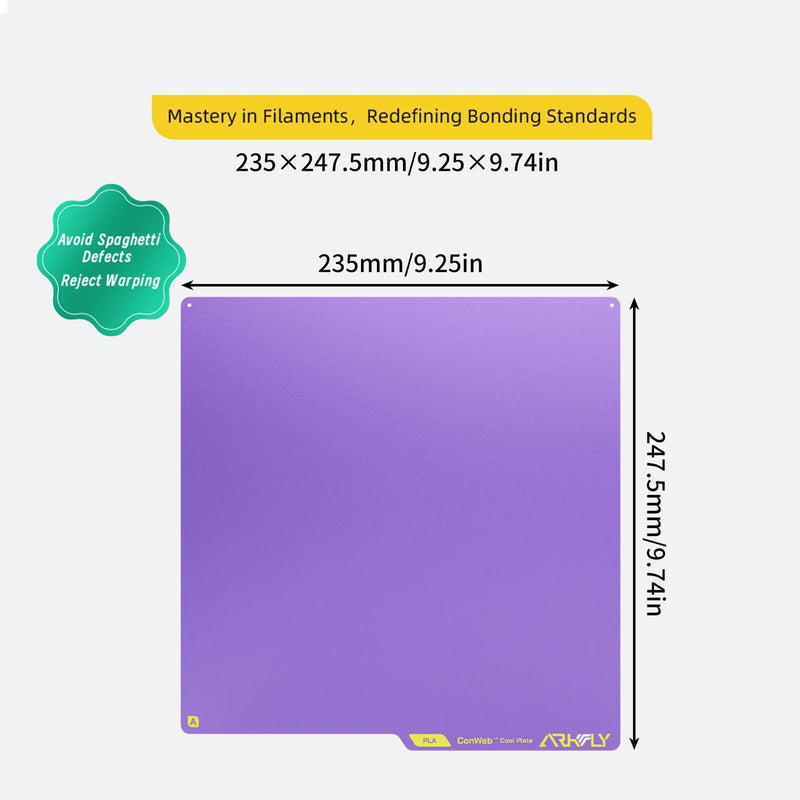 3D Printer Platform 235x235mm for Phaetus Cool Build Plate for Adventuer 5M/ 5M Pro/AD5X: Dual Sided Smooth Fine Texture Spring Steel Sheet Keep Printing 720H Saving Energy 42kwh Purple