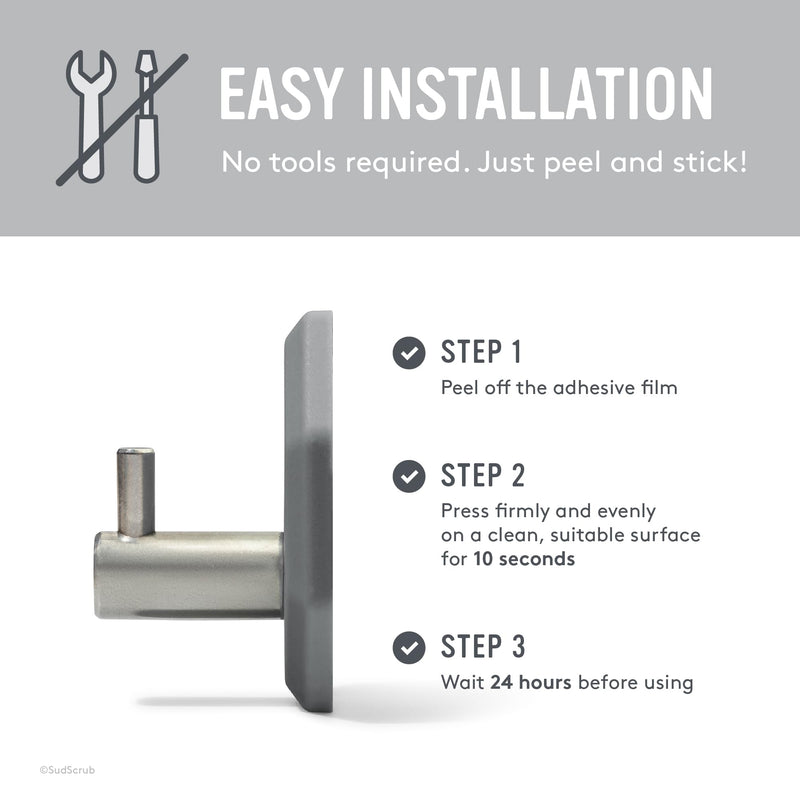 Sud Scrub® Antimicrobial Shower Hook, Self Adhesive Hooks for Shower Wall, Heavy Duty Removable Wall Hooks, Stick On Hooks for Hanging, Bathroom Towel Hook (Charcoal) Charcoal