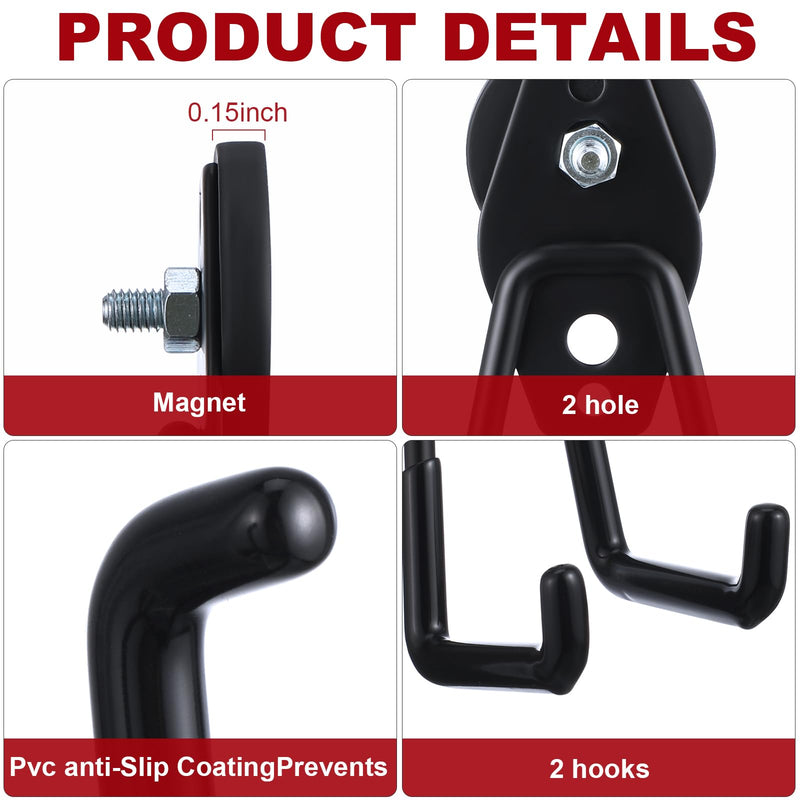 Landhoow 4 Pcs Large Magnetic Hooks Heavy Duty Garage Magnet Hooks Strong Storage Utility Magnetic Hangers with Anti Slip Rubber Coating for Indoor and Outdoor Hanging (Black) Black