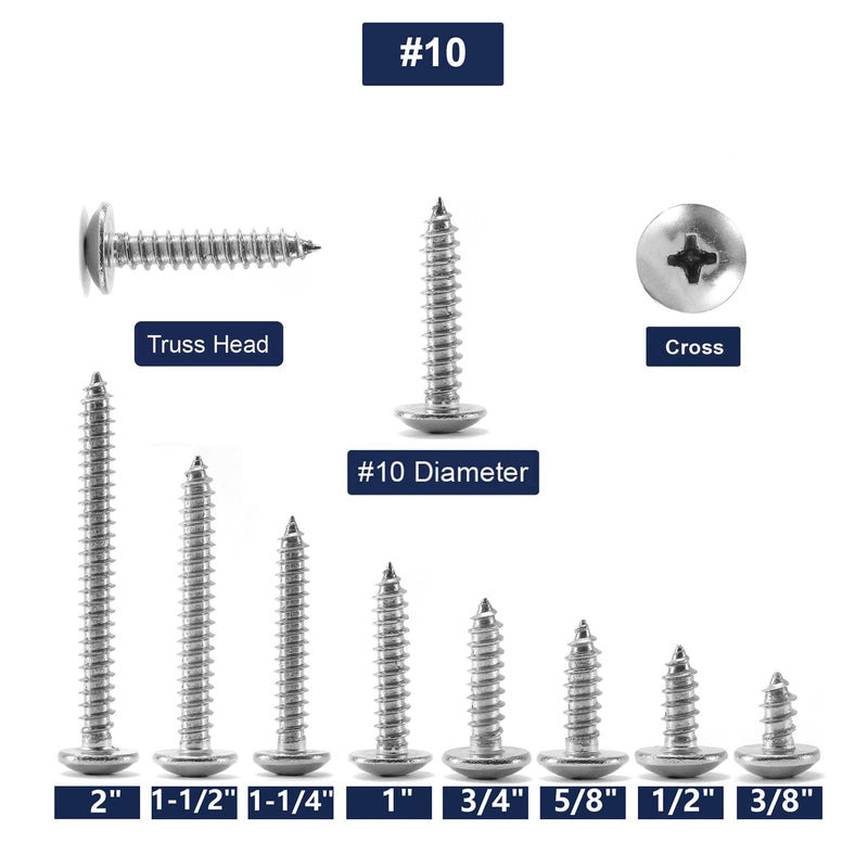 #10 x 1" Wood Screw 100Pcs Truss Head Phillips 18-8 (304) Stainless Steel Fast Self Tapping Screws by SG TZH #10 x 1"
