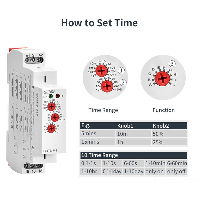 GEYA 16A Multifunction Time Relay 10 Function Choices AC/DC12V-240V 1 Output Control Relay(GRT8-M1,AC/DC12V-240V) AC/DC12V~240V Grt8-m1 - NewNest Australia