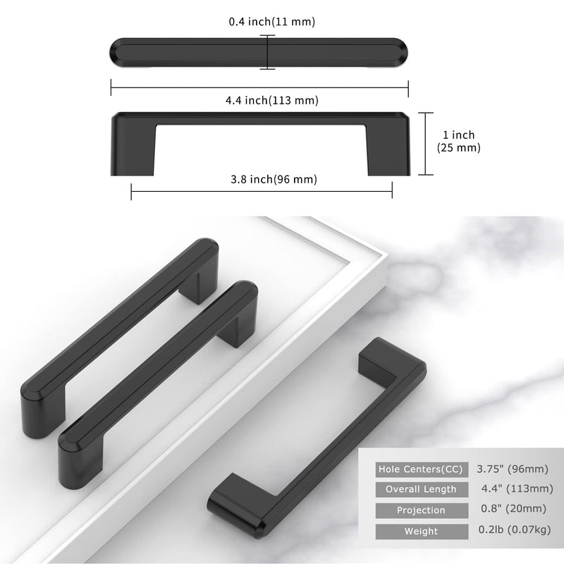 Chibery 10 Pack Cabinet Pulls, 3.75 Inch(96 mm) Hole Centers Matte Black Cabinet Handles, Zinc Alloy Hardware for Kitchen Cabinets Cupboard Drawer Closet Dressers 3-3/4"