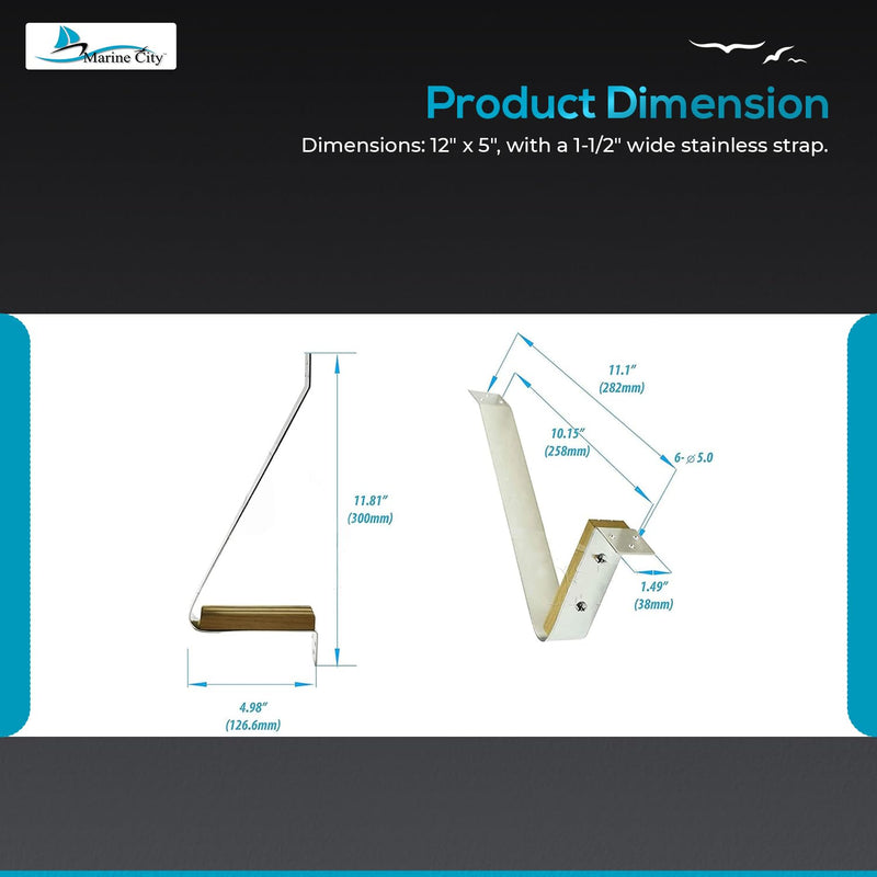 MARINE CITY Teak Mast Step, Stainless Steel, 12" x 5", Anti-Skid Teak Pad, Corrosion Resistant, for Boats 2 PCs