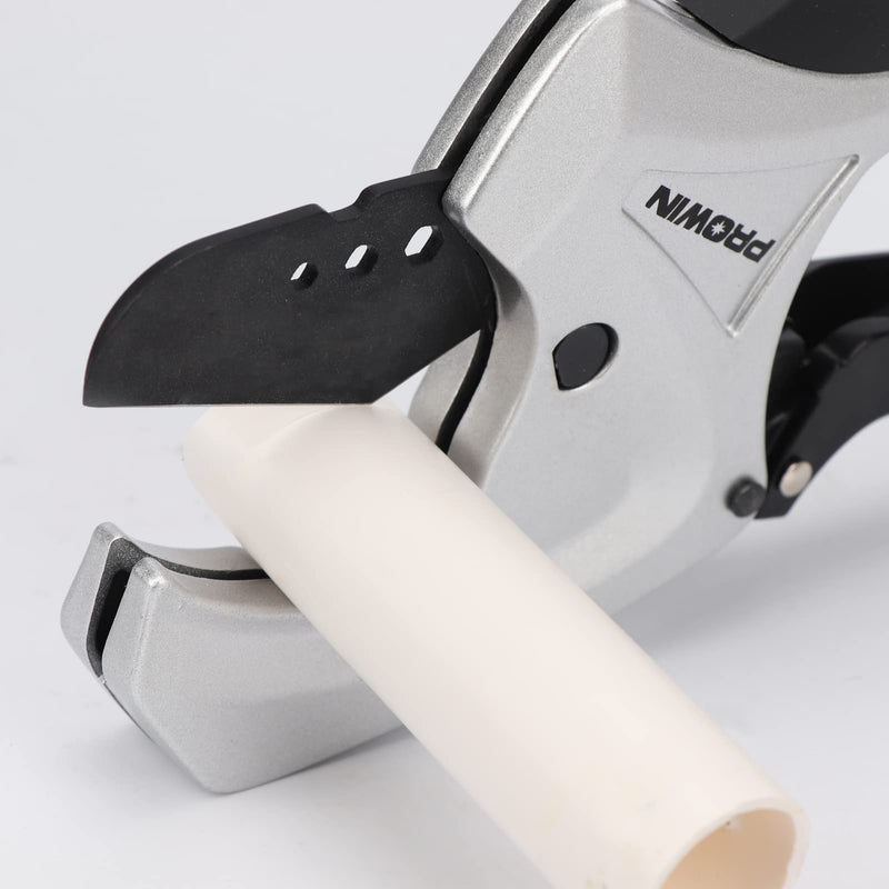PROWIN Ratcheting PVC Pipe Cutter, 2-1/2" Capacity with SK5 Replacement Blade, Heavy-Duty PEX/PVC/PPR Plastic Pipe Cutting Tool, Efficient Extended Handle and Precise Cutting 2-1/2"