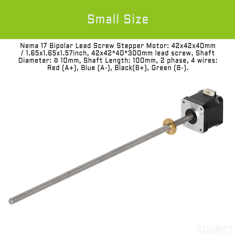 Nema 17 Stepper Motor Integrated 11.81in(300mm) T8 Lead Screw Standard Step Angle 1.7A 0.4Nm(56.64oz.in) Bipolar High Torque 42x40 Motor 2 Phase 4 Lead for 3D Printer DIY CNC with 1m Cable 1.66x1.66x1.58in - 11.82in