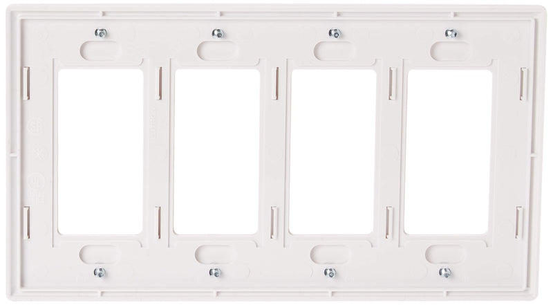 Lutron Claro 4 Gang Decorator/Rocker Wallplate, For Light Dimmers, Switches and Accessories, Snap-On Installation, No Visible Screws, Gloss, CW-4-WH, White 1 Pack