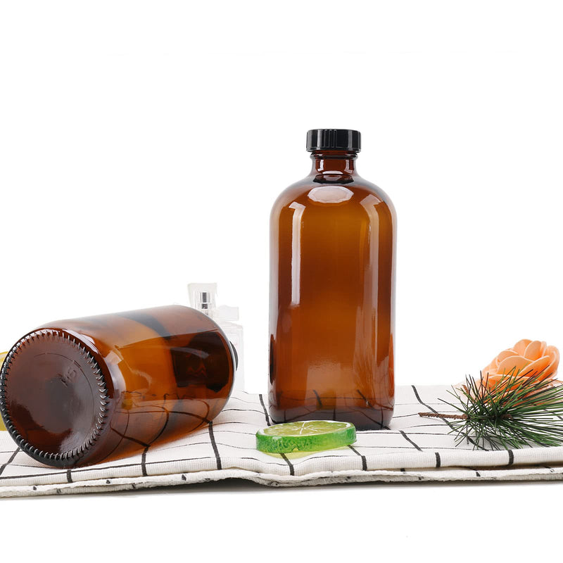 2pcs 16oz Amber Glass Boston Round Bottles with Air Tight Seal Phenolic Poly Cone Caps.Perfect Glass Containers for Secondary Fermentation,Storing condiment,Homemade Essential Oils,plant,kitchen - NewNest Australia