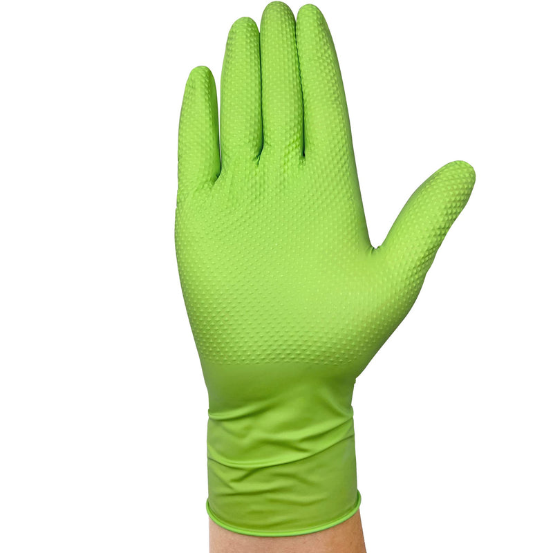 TitanFlex Thor Grip Heavy Duty Green Industrial Nitrile Gloves with Raised Diamond Texture, 8-mil, Latex Free, Powder Free 100 Large (Pack of 100)