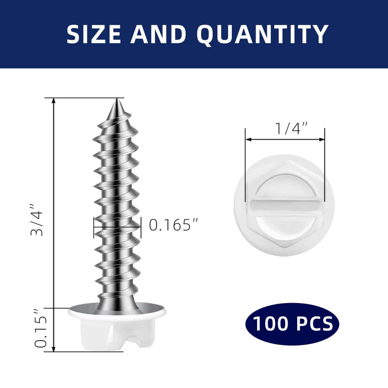 #8 x 3/4" White Painted Hex Washer Head Self Tapping Screws, Self Piercing Gutter Screws, Socket Bit Included, 100 PCS #8 x 3/4"