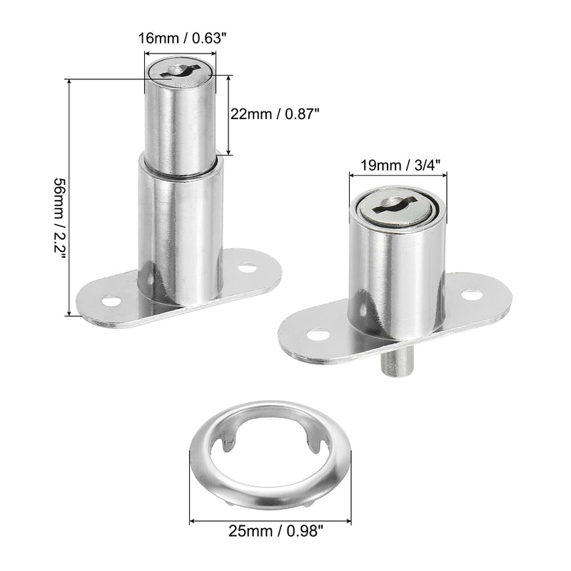 PATIKIL Push Plunger Lock, 6 Pack 32mm(1-1/4inch) Cylinder Length 3/4" Cylinder Diameter Zinc Alloy Chrome Finish Desk Drawer Lock Keyed Alike for File Cabinet Wardrobe Sliding Door