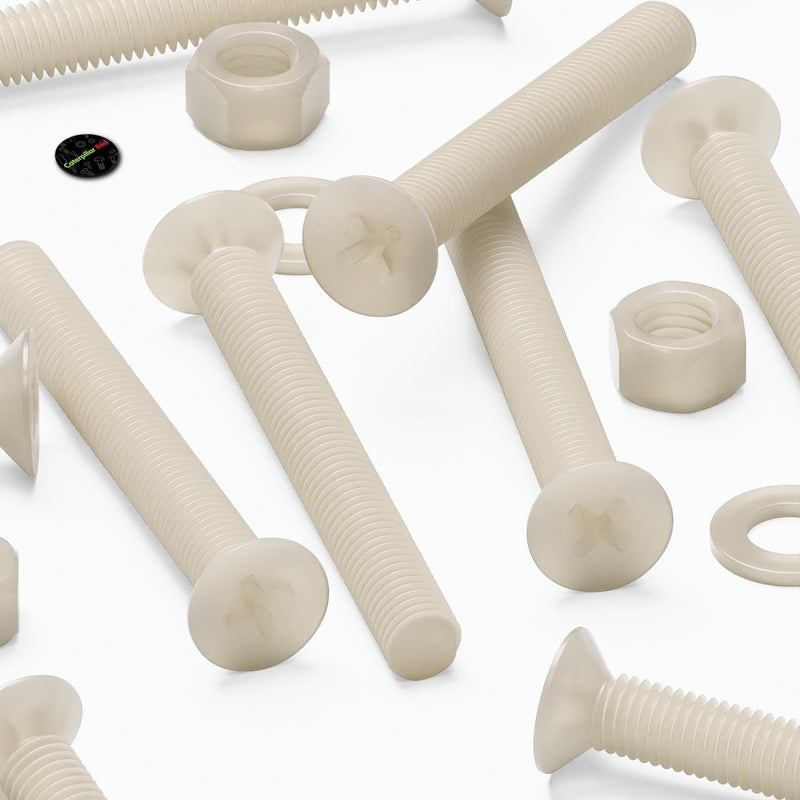50x Nylon Countersunk Cross Head Machine Screws, M5 x 40 mm, Plastic Nuts, Bolts and Washers, (13/64 x 1 37/64 in)