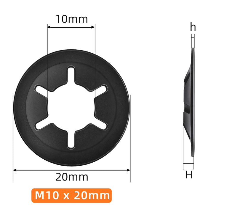 M10 Internal Tooth Star Lock Washers, Quick Speed Locking Washers, Steel Black Finish Push on Locking Washer, Speed Retaining Clips Fasteners, 50 PCS M10 x 20mm