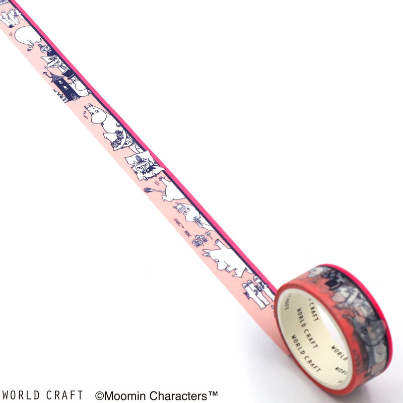 World Craft MOMT15-001 Moomin Masking Tape, 0.6 inches (15 mm) Wide, Border, Pink Border Pink
