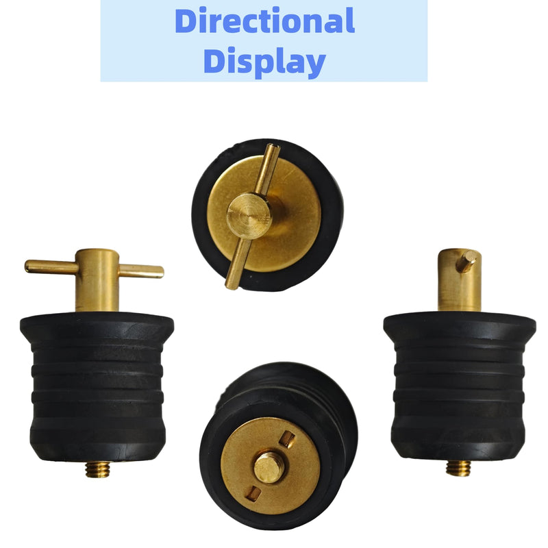 4 Pcs 1.25 Inch Boat Drain Plugs with T Handle, Twist-Turn Seal Design, Sturdy Rubber Plugs for 1-1/4 Inch Drains Locks (Brass)