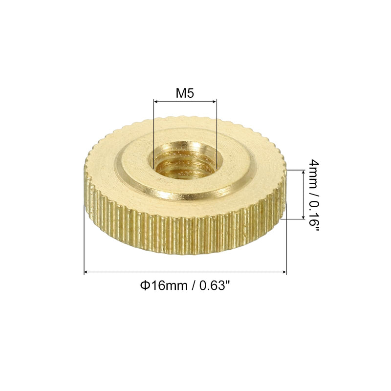 uxcell Knurled Thumb Nuts, 6Pcs M5 x D16mm x H4mm Brass Flat Head Through Hole with Collar Flat Head Through Hole Round Knobs Fasteners for 3D Printer Parts, Machine Tools 6