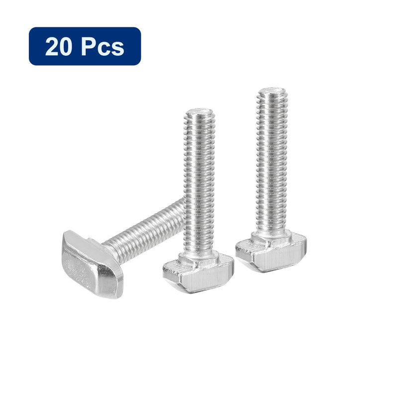 uxcell M6x30mm T Slot Drop-in Bolt, 20Pcs Carbon Steel Nickel Plated Hammer Head T-Bolt T Shape Stud Sliding Screw for 30 Series Aluminum Profile 20