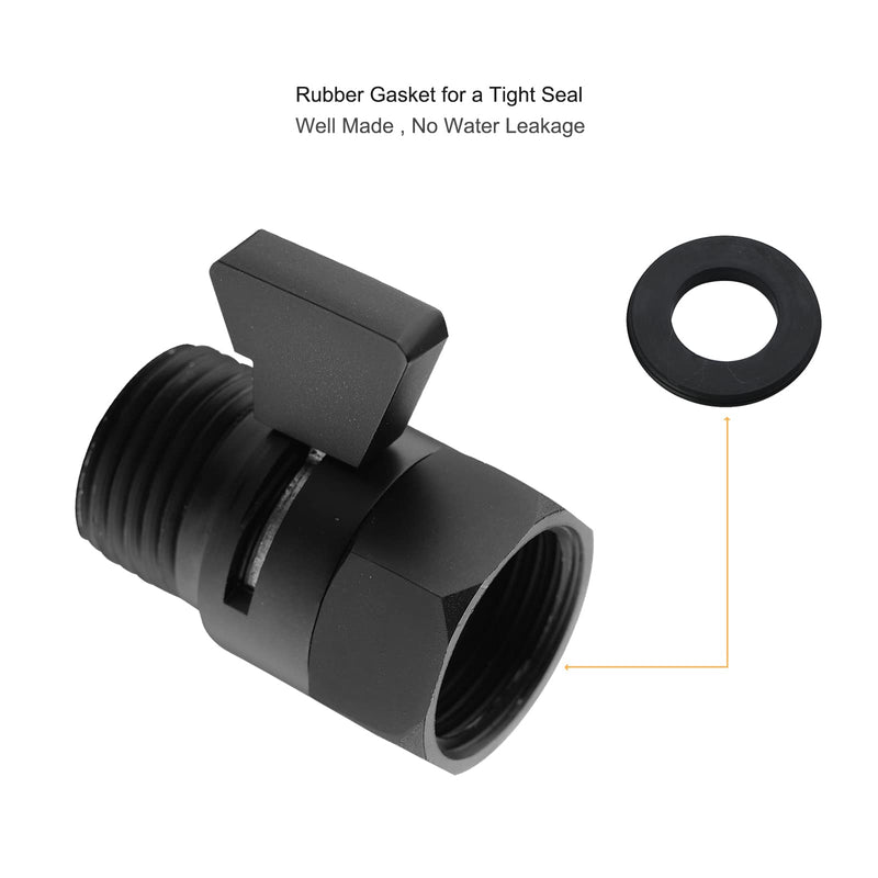 Matte Black Water Flow Control Valve, G1/2" Shower Head Flow Control Brass Shut Off Valve for Handheld, Water Pressure Regulator Replacement for Shower System Matte Black
