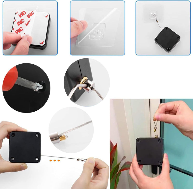 Upgraded Version with Buffer, 1200 Gram Automatic Screen Door Closer, Sliding Screen Automatic Door Closer, Refrigerator Door Closer Sliding Door Closer with Steel Pull Cord, Home Use, 2Black Vith cushioning 2pcs