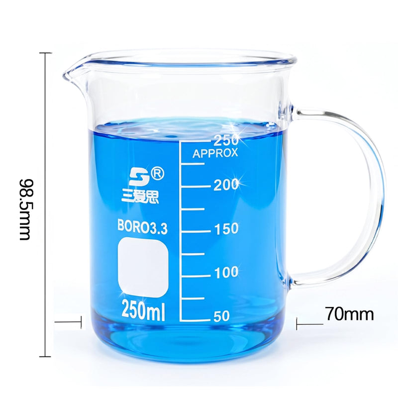 TISMART Glass Beaker Measuring Cup BORO 3.3-250/500/1000ML(4pcs 250ml) | Corrosion-resistant, Anti-oxidation, Heat for Lab, Teaching, Craft, Cooking, DIY, Liquid, Science Lab 250.0 milliliters 4