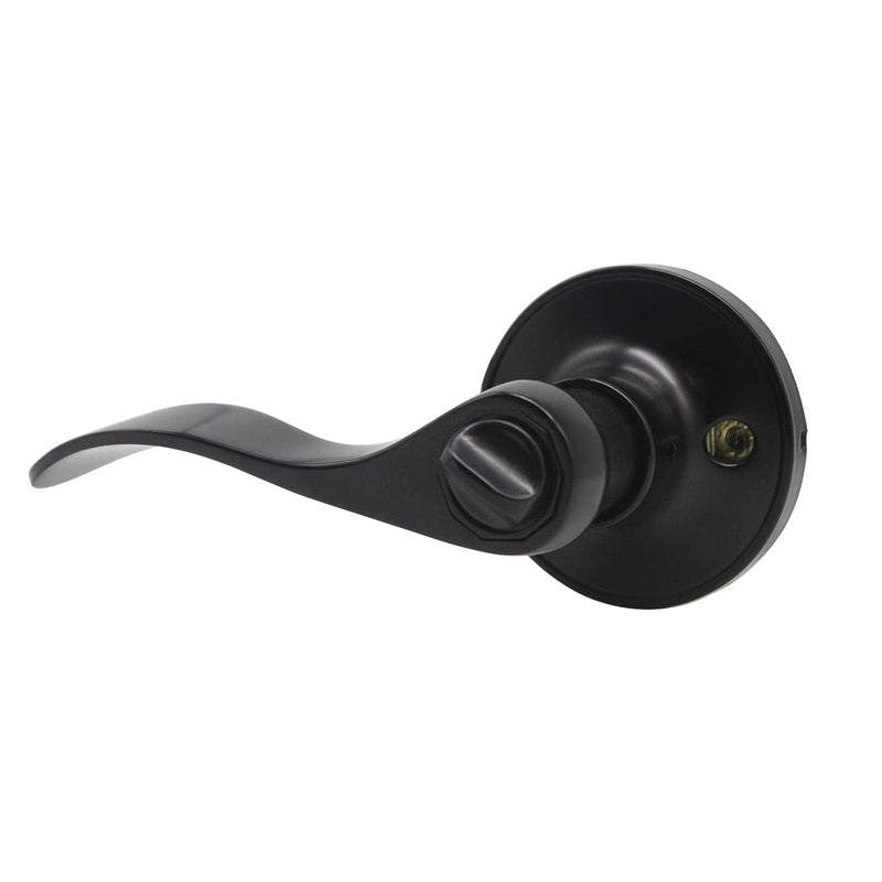 Gobrico Matte Black Privacy Door Lever Handles for Bathroom/Bedroom, 2 Pack Interior Keyless Drop Style Knobs for Left/Right-Handed Doors Privacy (Lock Without Key)