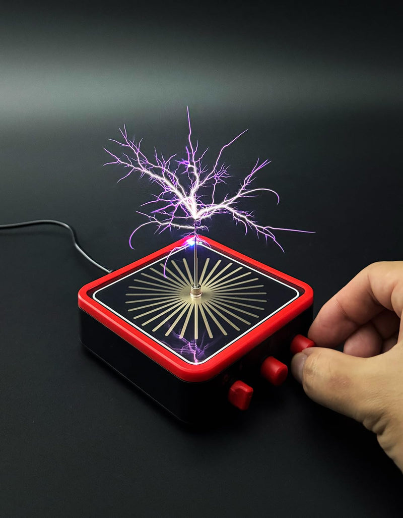 WARDENCLYFFE Tesla Coil 10MINI Red Compact Classic Tesla Coil, Dual-Knob Control, 10 cm(3.9 inches) Arc, High-Voltage Arc Display Top Red Border