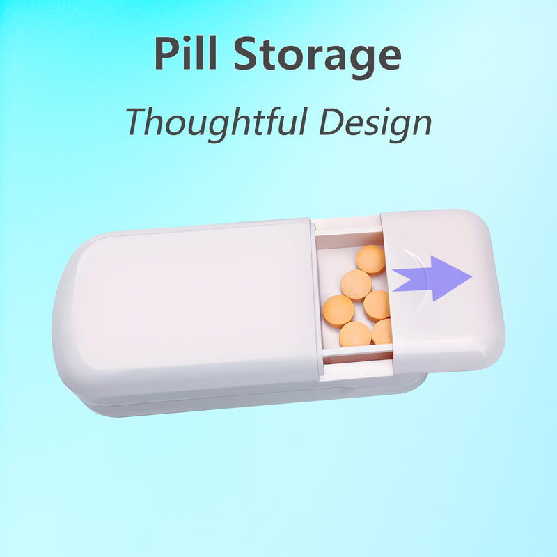 Pill Cutter for Multiple Pills, Pill Splitter for Large, Small and Tiny Pills 1/2 1/3 1/4 - Upgraded Dual Blade for Clean Cutting, with Adjustable Centering Device
