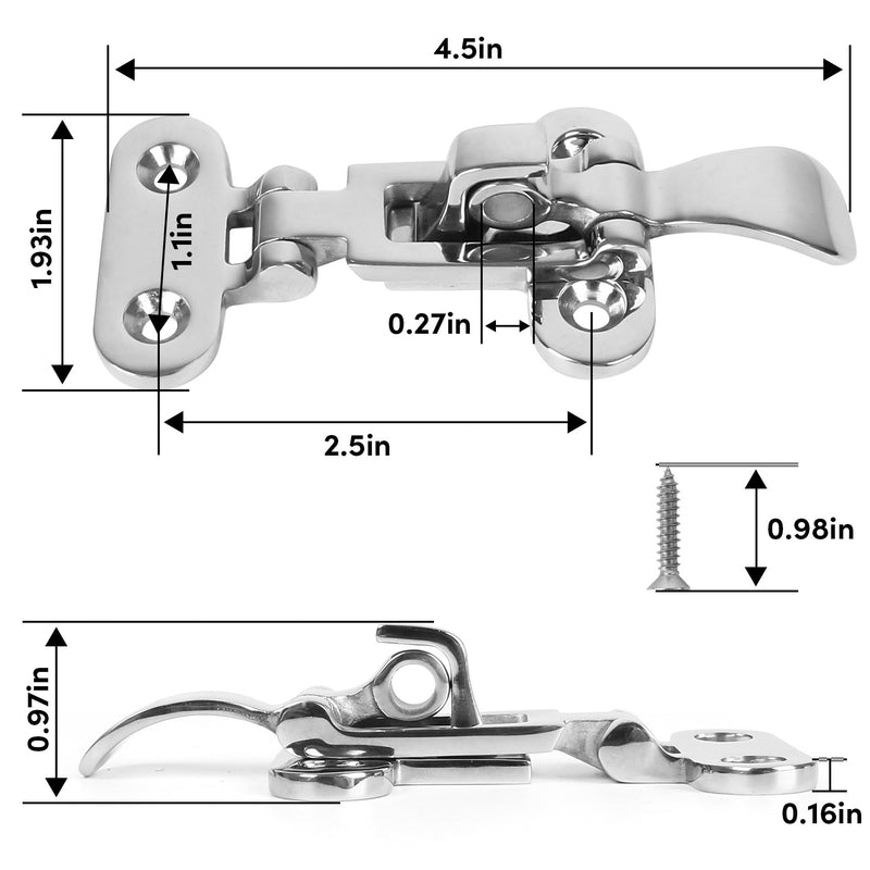 ORLANG 316 Stainless Steel Boat Anti-Rattle Latch,Lockable Hold Down Clamp Latch with Screws,Marine Deck Lock Hasp for Marine,Yachts,Deck,RVs,Cabinet (2 PCS)