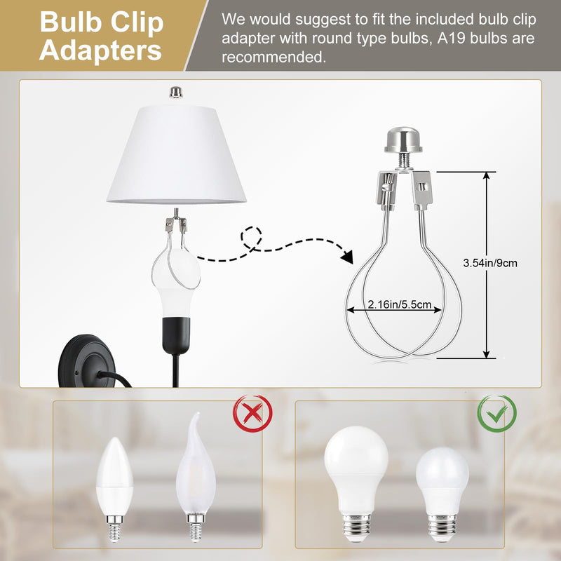 Small Lamp Shades Set of 2, White Lamp Shades for Table Lamps 5.5" Top x 10" Bottom x 6.6" High, Fabric Lampshade Replacement for Bedside Lamp, Wall Sconces, Spider Fitter, Clip on Adapters Included