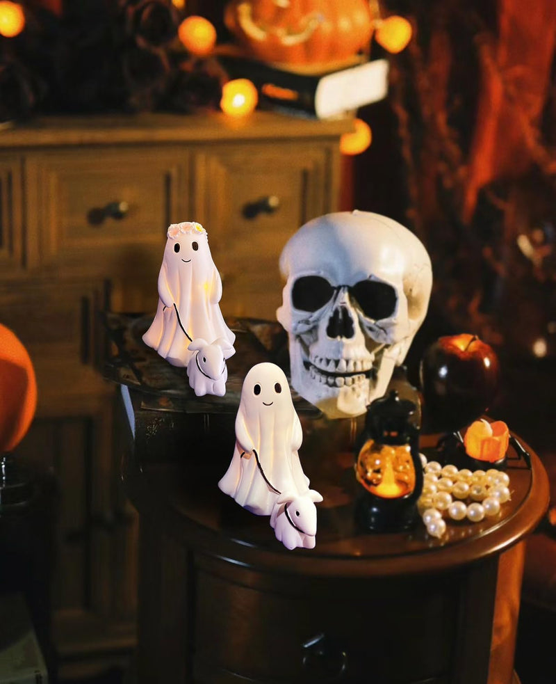 Ghost Walking Dog Display Statue Nightlight, Warm Lighted Indoor Figurine Lamps, Halloween Decors Spooky Dog Light, Cute Decorations for Party, Home, Bedroom, Shelf, Table Centerpiece (Boy) Boy