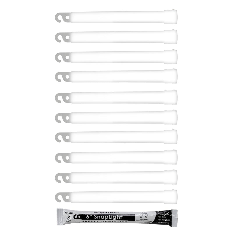 Cyalume White Emergency Glow Sticks - Premium 6” SnapLight Survival Glow Sticks with 8 Hour Duration for Use as Emergency Flares and Hiking Safety Gear (Bulk Pack of 10 Safety Glow Sticks)