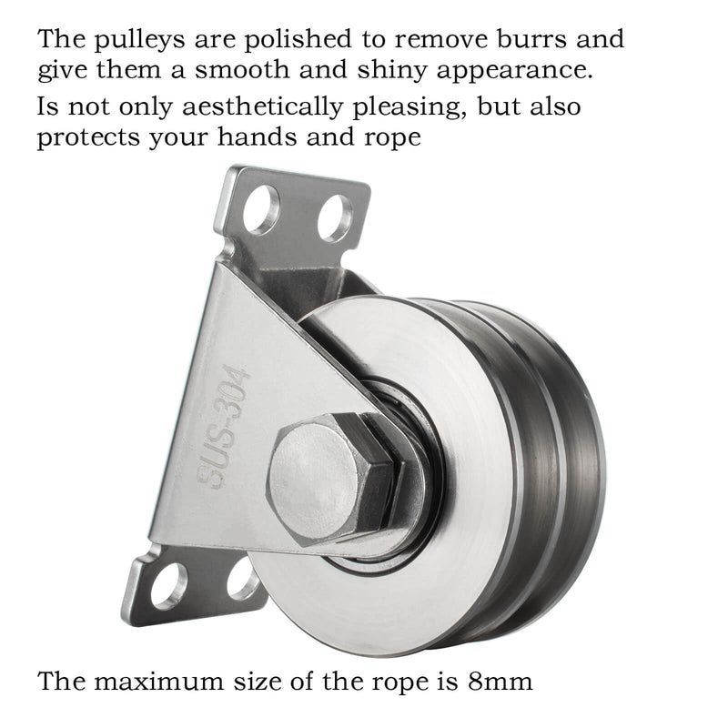 Double Groove Cable Fixed Pulley Block, Heavy Duty Stainless Steel, Bearing Inside, Good for Pulley Lifing System 2Pack 2