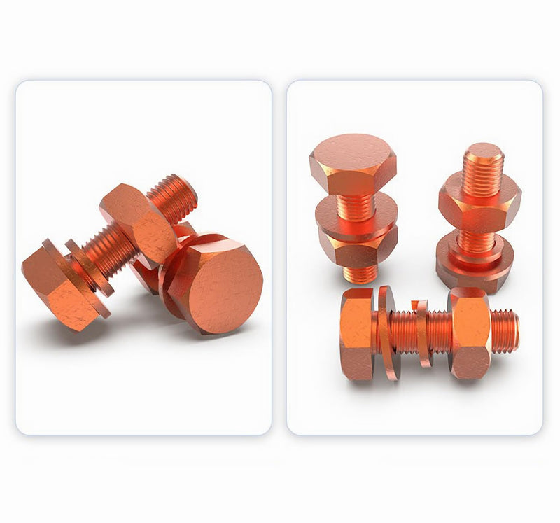 2pcs M10 X 80mm Hexagon Bolts + M10 Hex Nuts + Flat Washers + Spring Lock Washers Kit, T2 Conductive Pure Copper Hex Head Screw Bolt M10x80mm-2pcs
