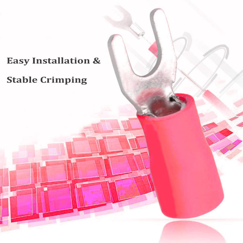 200 Pcs 22-16 AWG #8 Black & Red Insulated Fork Spade Wire Connector U Type Electrical Crimp Terminals (100 Pcs Red +100 Pcs Black) 200 PCS - 22-16 AWG(#8)