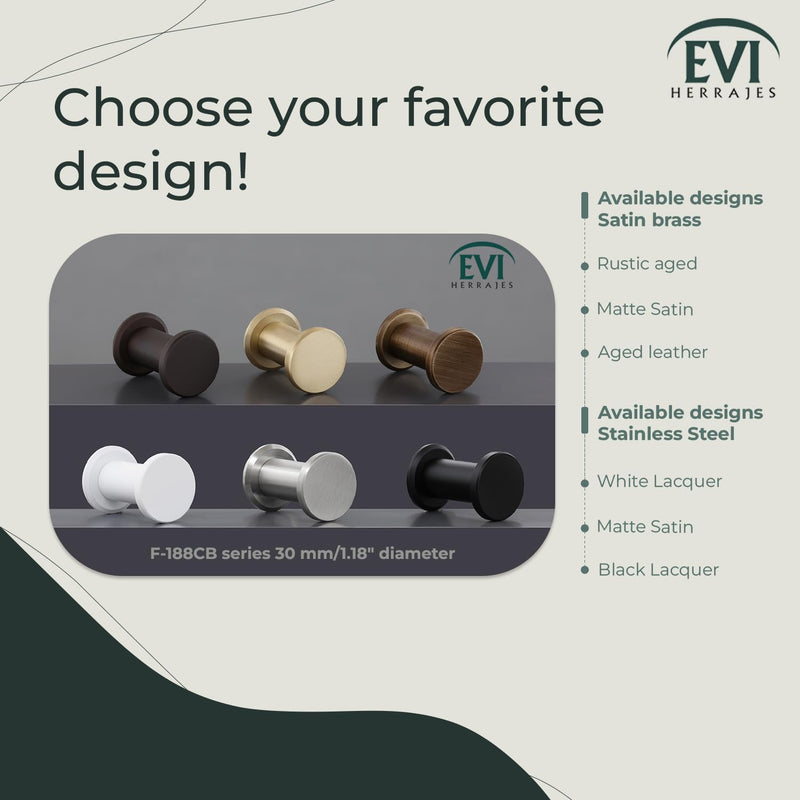 EVI Herrajes Bathroom Hanger | Brass Wall Hanger | Matte Finish | for Hanging Clothes, Coats or Towels | Towel Rail with Invisible Screw | 190CBLMT Matte Satin Brass