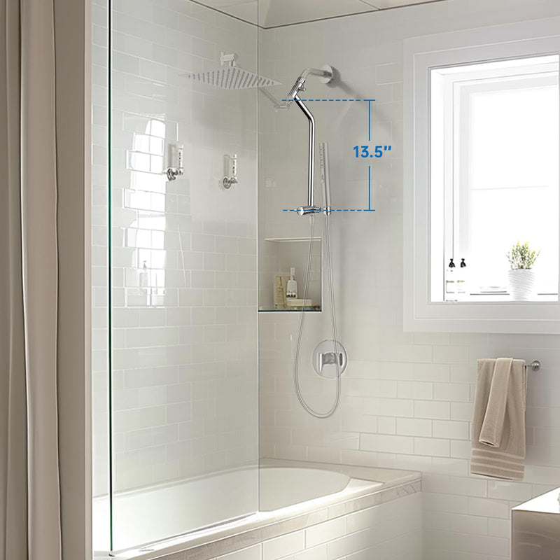 G-Promise All Metal Shower Diverter with Low Holder, Extended 13.5 Inch, 3-Way Diverter Valve with Pause Mode for Handheld and Fixed Shower Heads ∣ 4-Setting Replacement Part (Chrome) Chrome