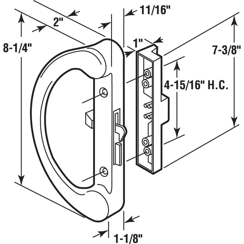Prime-Line C 1252 Diecast Hook Latch Sliding Door Handle, Black (Single Pack)