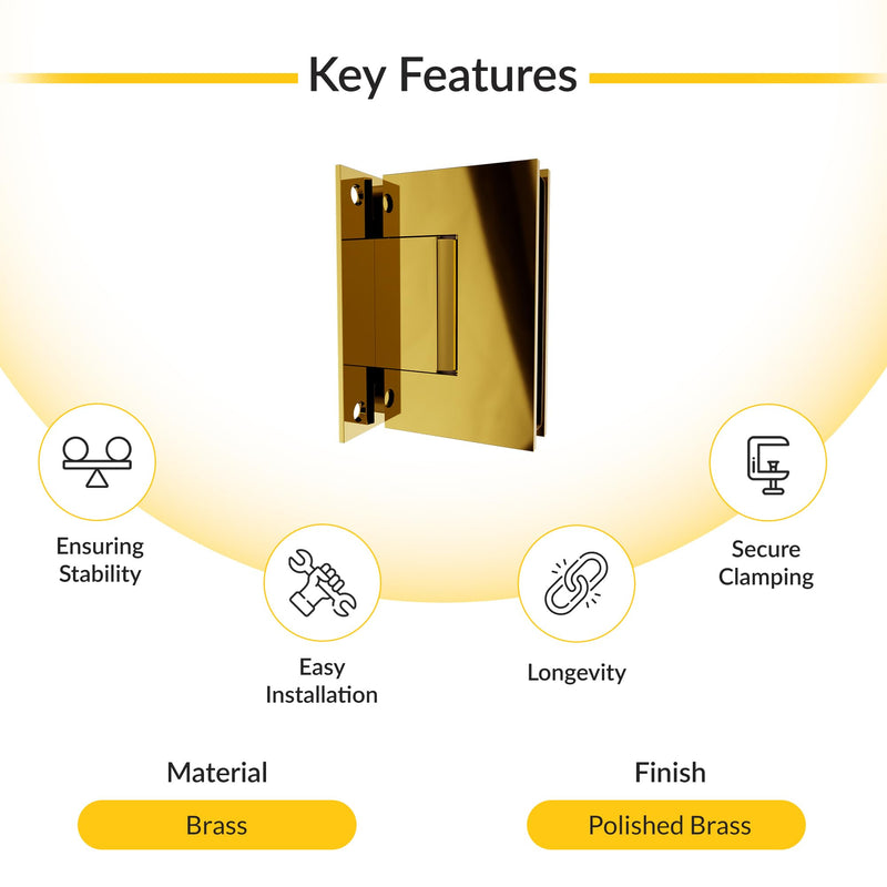 Brixwell Wall Mount Full Back Plate Hinge 5 Degree Preset, Polished Brass