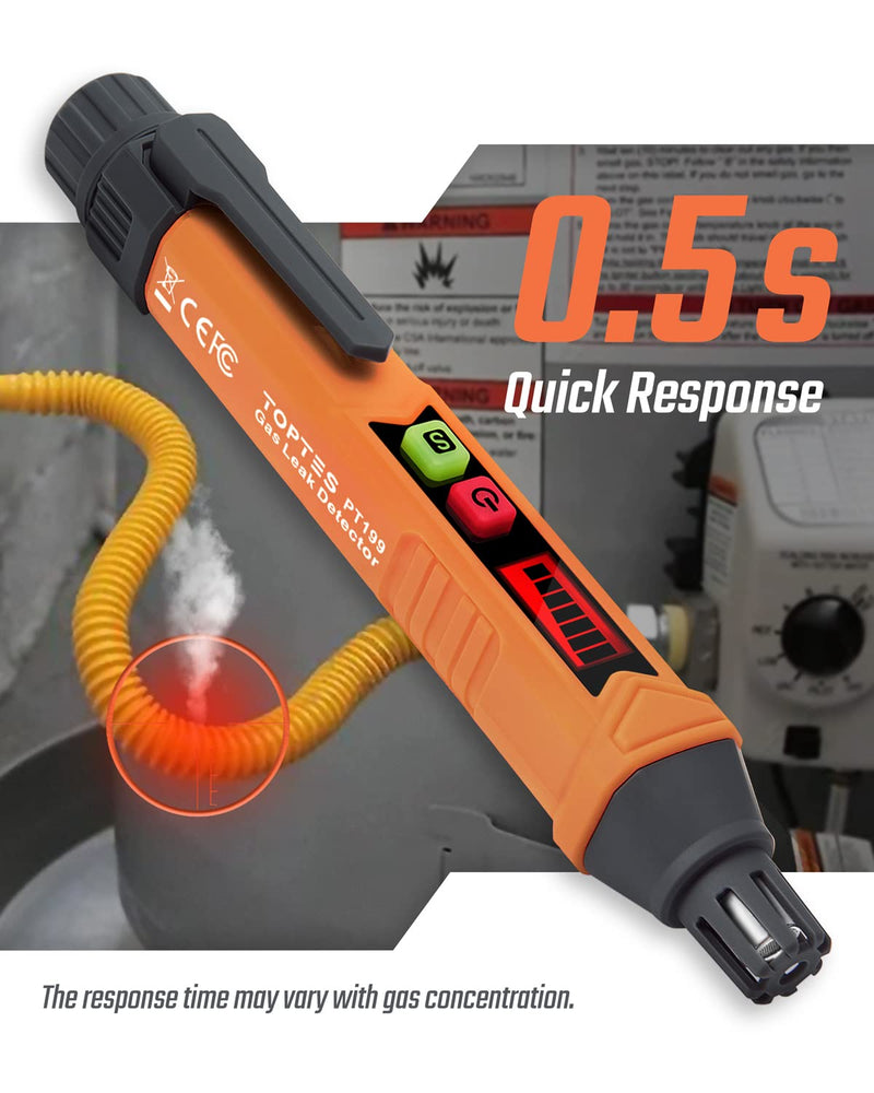 PT199 Natural Gas Leak Detector with Audible & Visual Alarm, Portable Gas Sniffer to Locate Combustible Sources Like Methane, Propane for Home(Includes Battery x2)-Orange PT199 Gas Leak Detector Orange