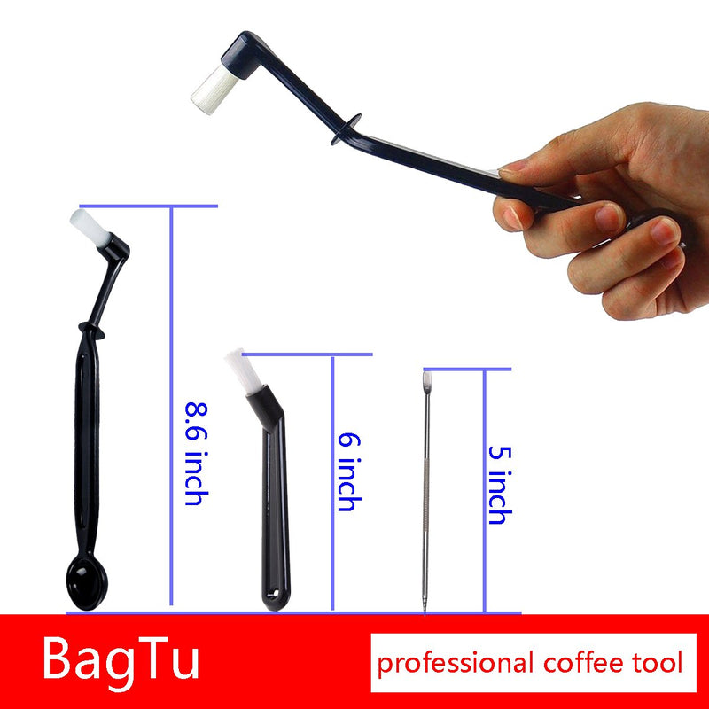 Coffee Machine Cleaning Brush with Spoon Tool Set for Espresso Machine Group Head,Pack of 3,Black