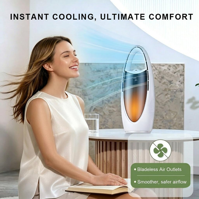 Bladeless Desk Fan, Misting Personal Cooling, Rechargeable, White
